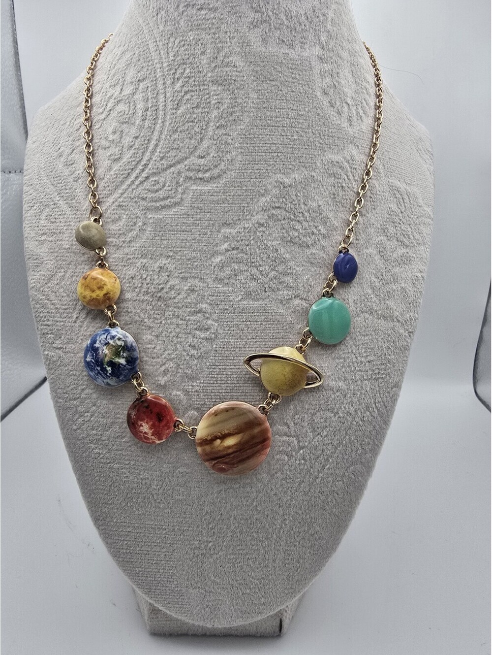Solar System Necklace With Gold Tone Chain - Fits Up To 21" In Length